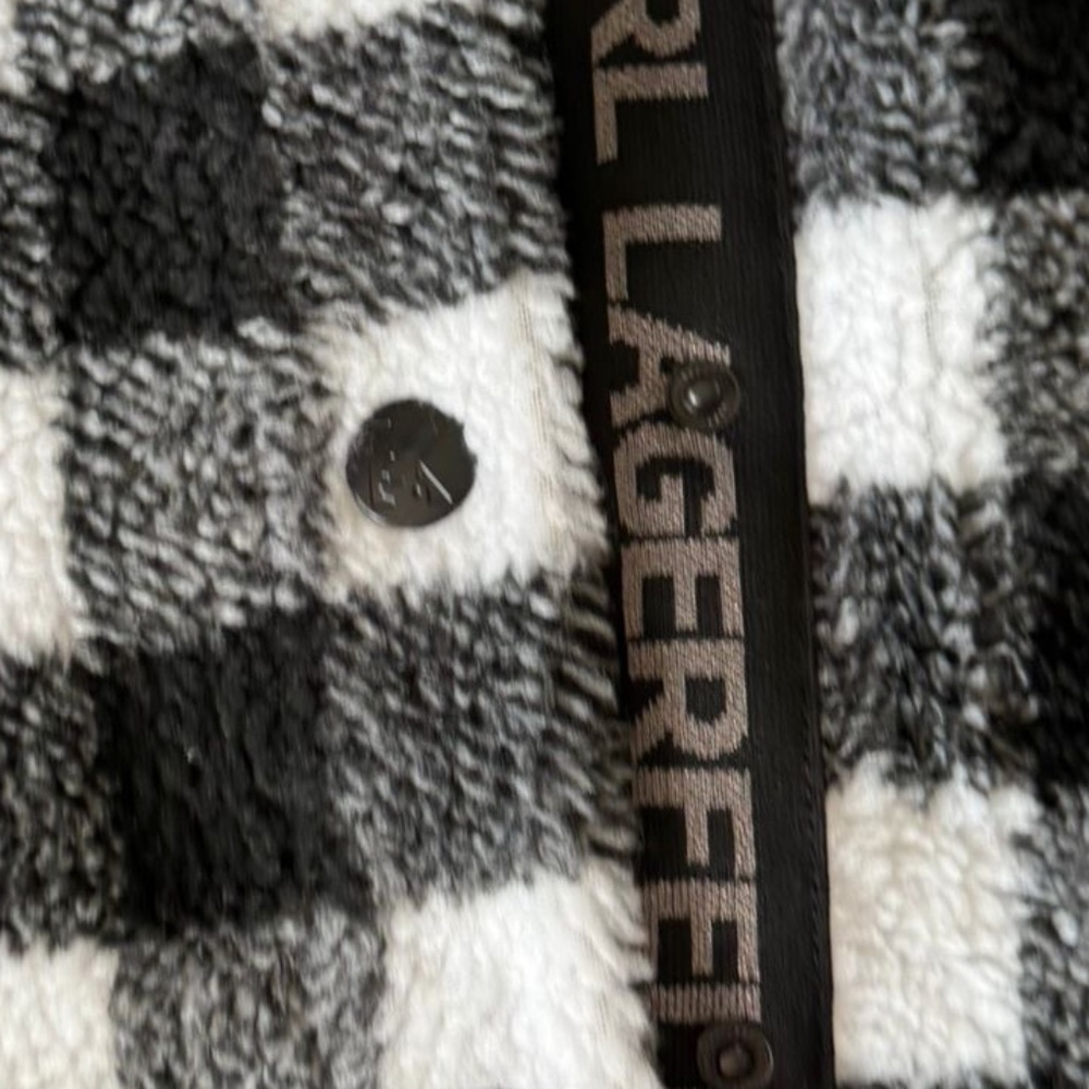 Camisa leñadora KARL LAGERFELD PARIS Buffalo Plaid Teddy Jacket Black White  sz
